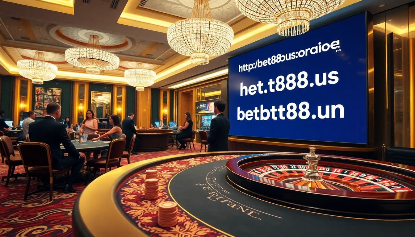 Experience luxury gambling at https://bet88b.us.com/ with vibrant poker tables and roulette wheels.