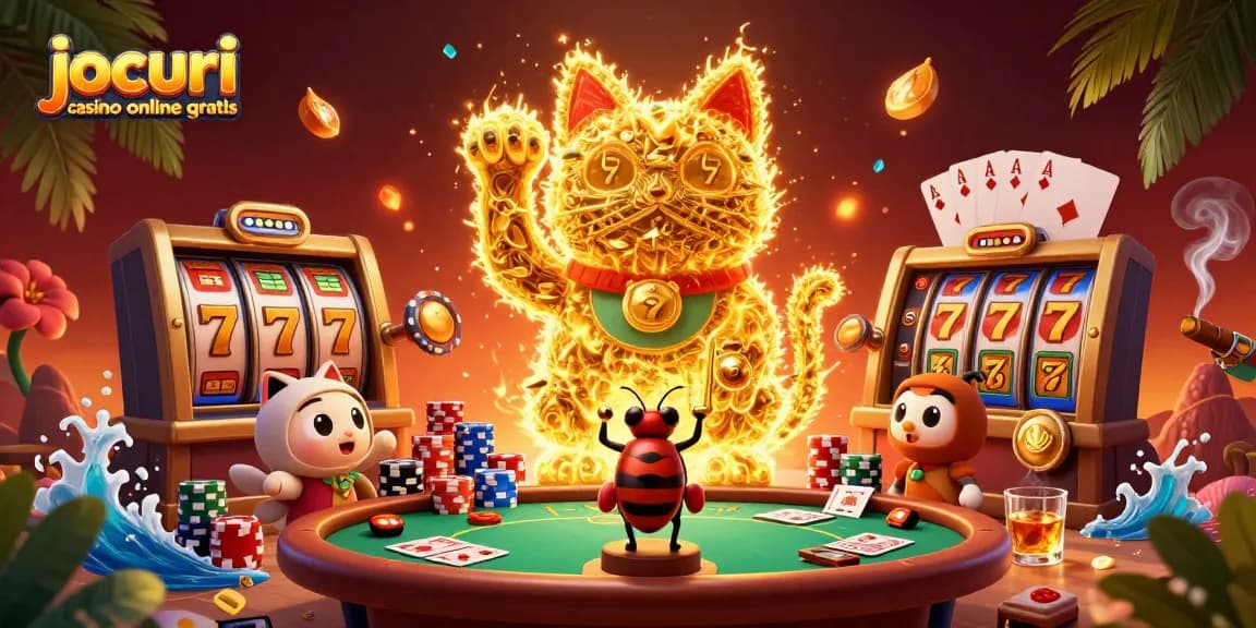 Joacă jocuri casino online gratis cu păcănele animate și simboluri de noroc captivante.