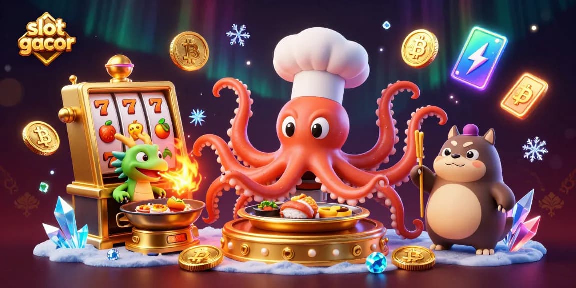 Spin slot gacor and win with a dynamic, colorful casino illustration featuring exciting characters and elements.