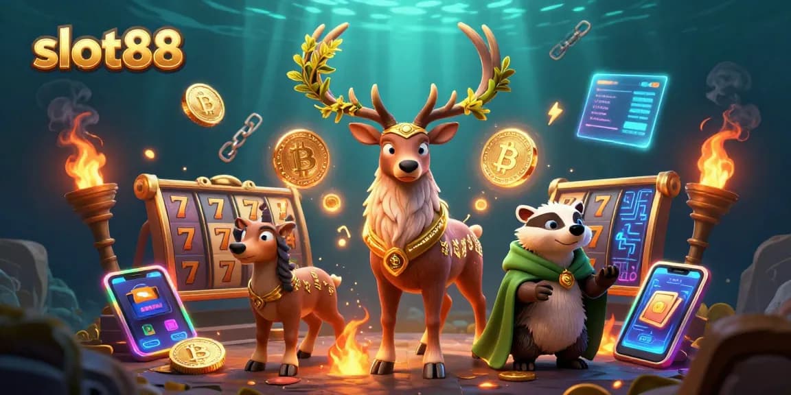 Play slot88 with vibrant characters amid 3D coins and immersive casino symbols.
