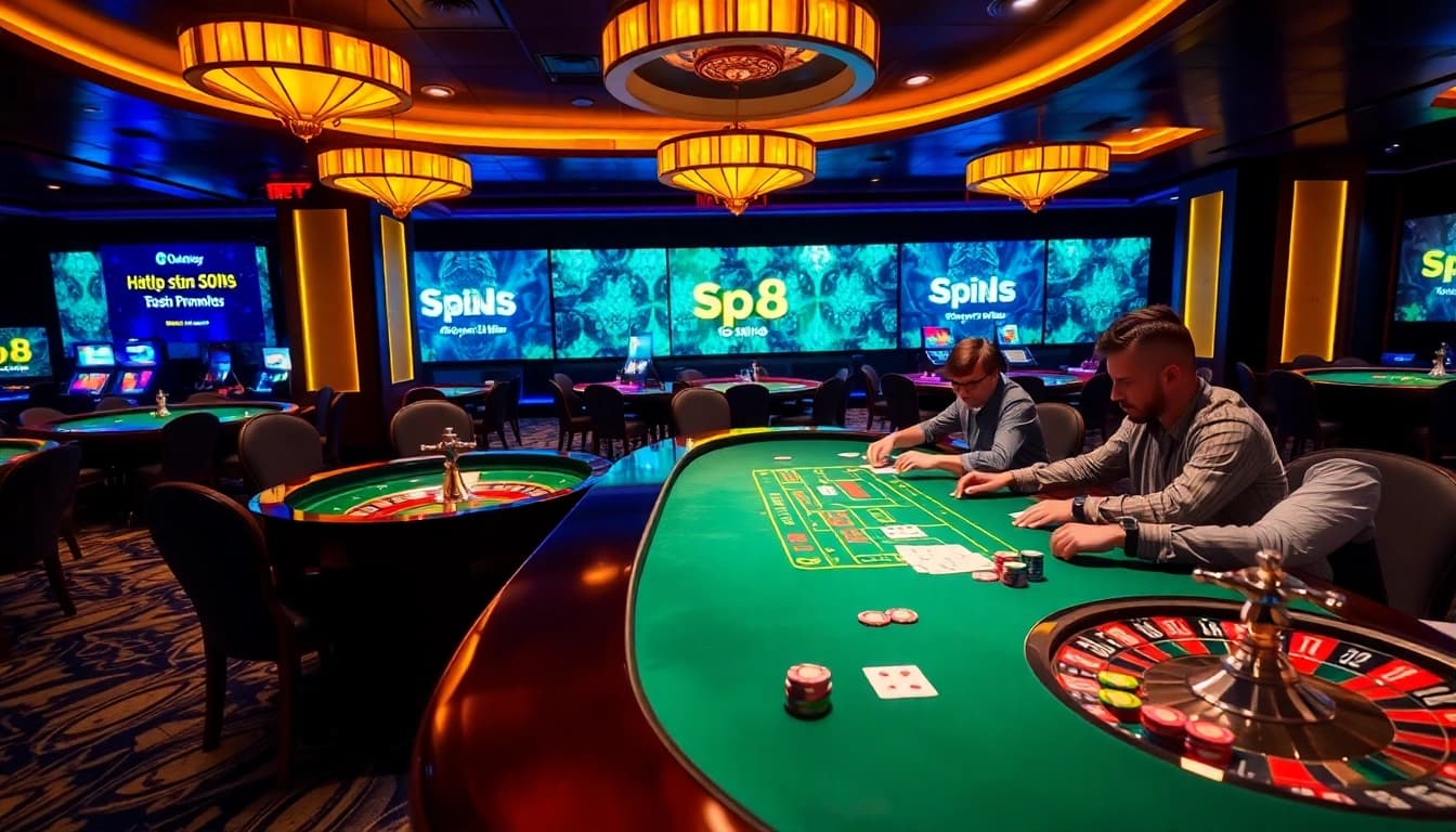 Betting excitement at a professional casino gaming table featured on https://sp8.biz/ with vibrant poker chips and a roulette wheel.