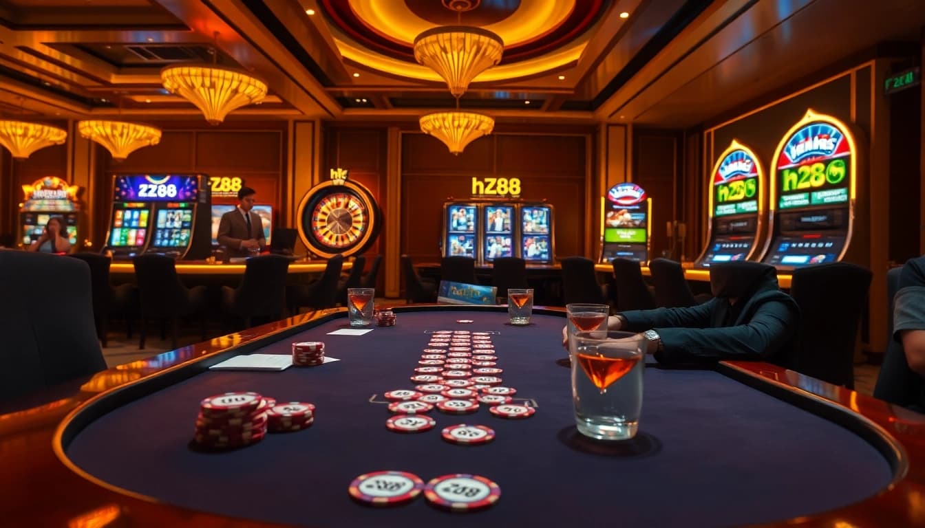 Strategic hz88 casino players placing high-stakes poker bets on a premium table
