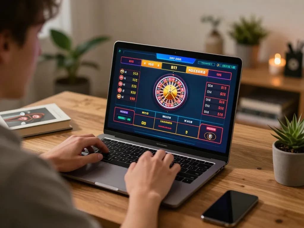 Engaging online gaming scene showcasing a player betting on the f8beta2 roulette game at home