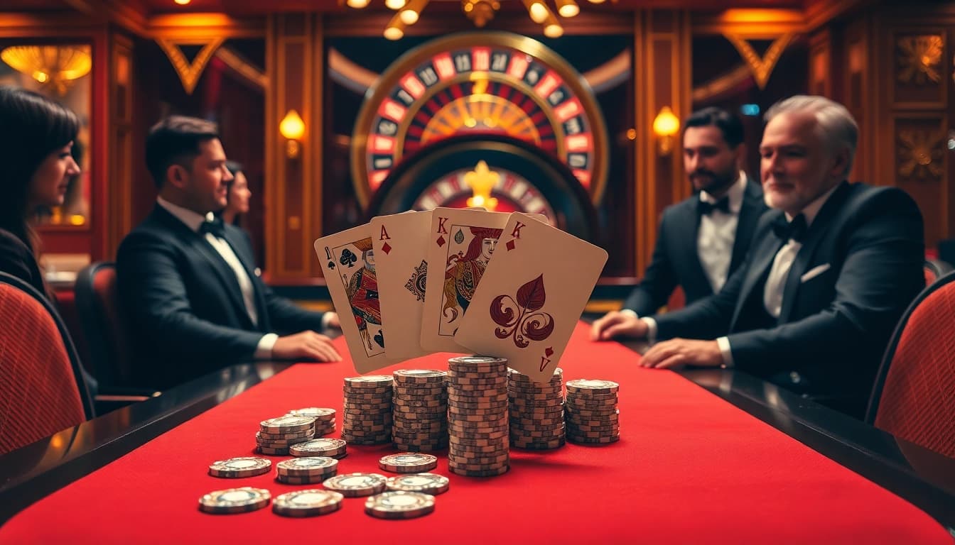Experience the thrill of 6FF with a luxurious poker game featuring chips and cards.
