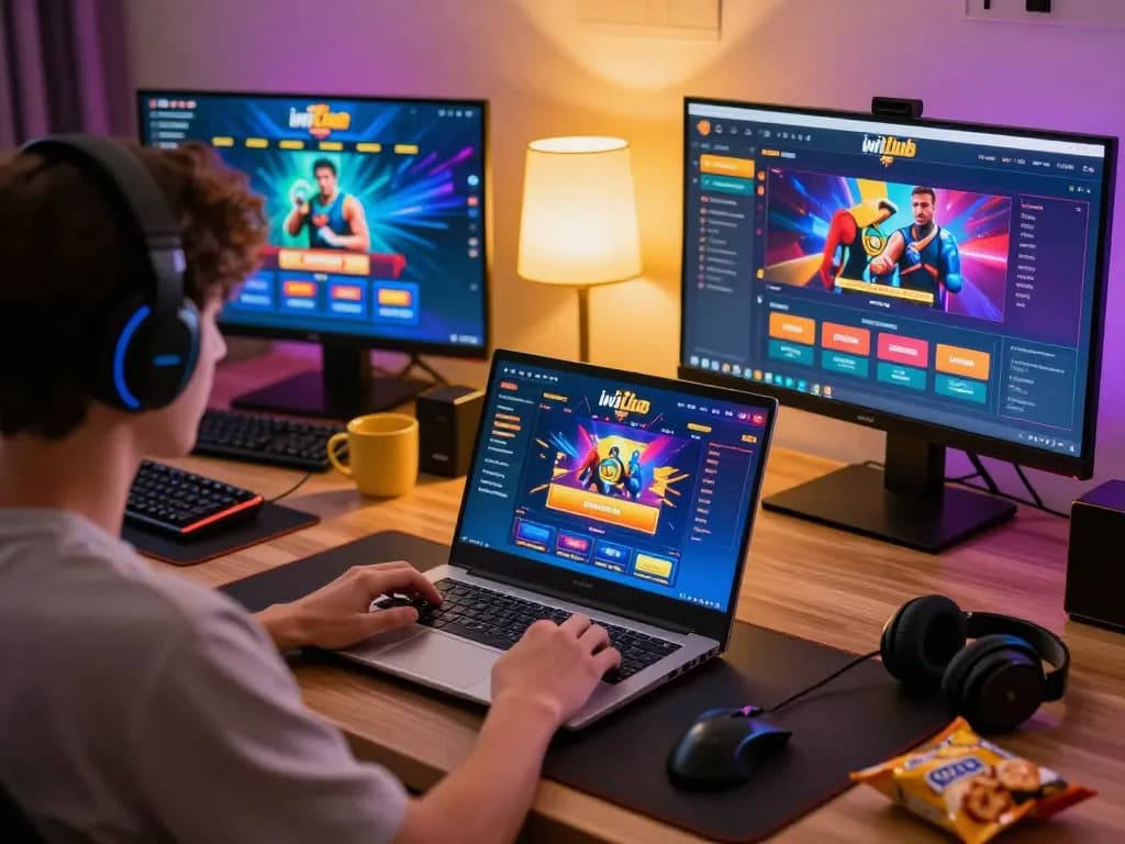 Engaging player immersed in an iwin club game on laptop, showcasing strategic online gambling.