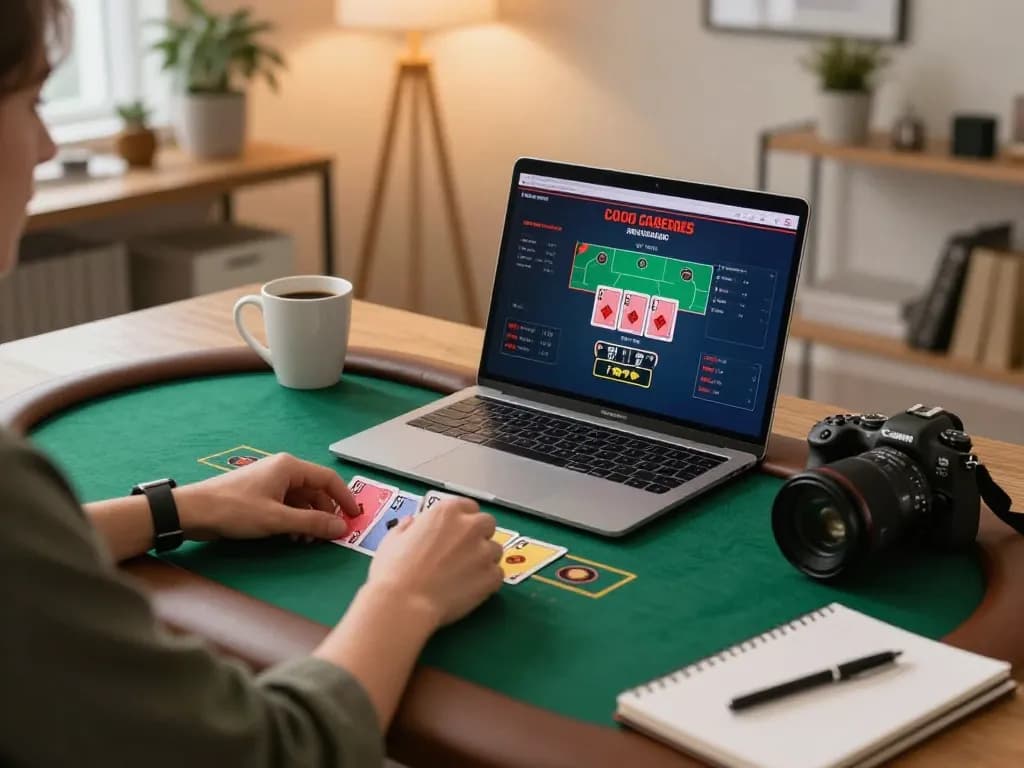 Engaging in a live dealer blackjack game on laptop, emphasizing debet strategies.