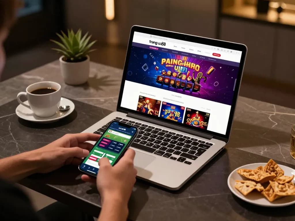 Engaging scene with online gambling activities on trang chủ uu88, showcasing a stylish setup with casino games and sports betting.