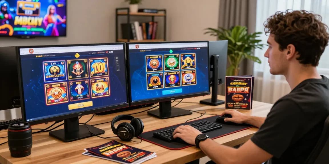 Player exploring new online casino sites on multiple screens in a cozy gaming setup.