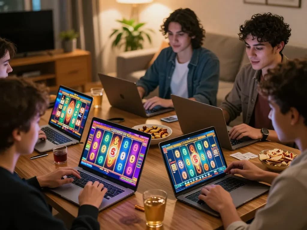 Engaging online slot 5k gaming action in a cozy home setting with friends