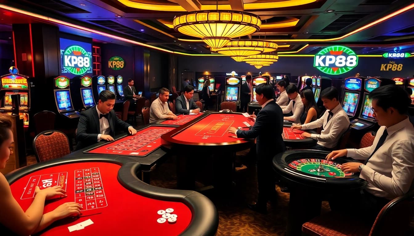 Experience the thrilling essence of KP88 casino gaming with vibrant tables and professional dealers.