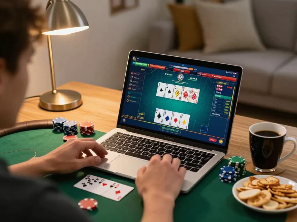 Engaging in an online luckywin poker game from a cozy home setup