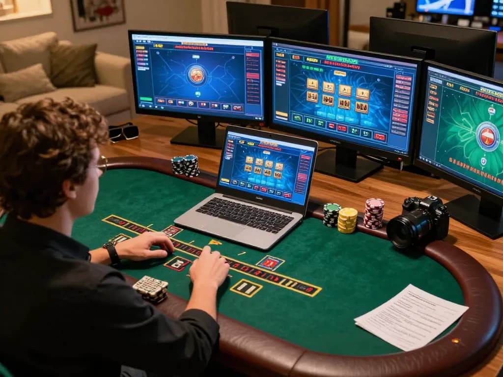 Terlibat dalam permainan dealer langsung online di https://www.youngsmarts.com/download.htm dengan catatan strategis di sekitarnya.