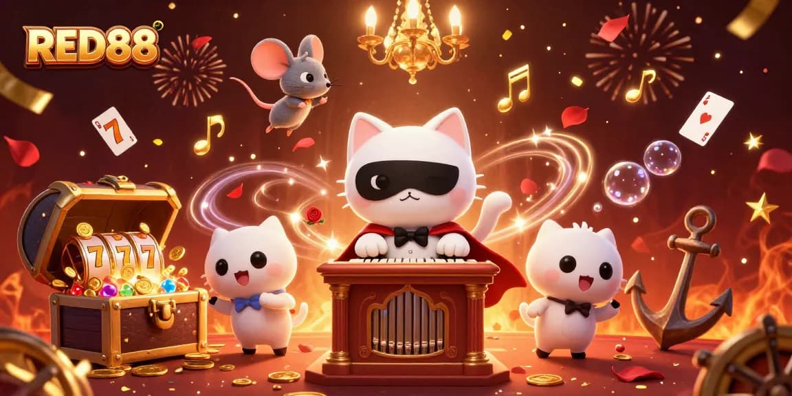 Experience the excitement of RED88 with a lively 3D casino scene featuring captivating characters and dynamic game elements.