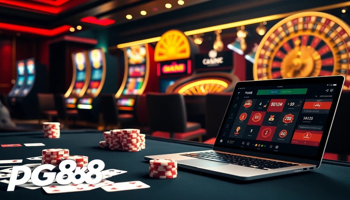 Excitement at pg88 with vibrant casino games and elegant poker setup.