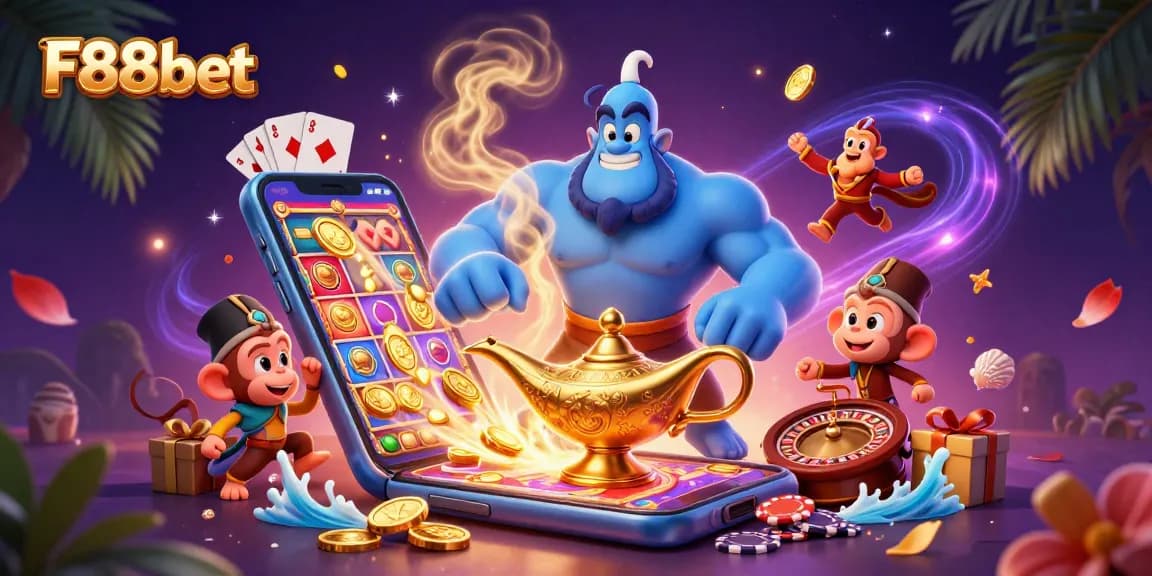Engage with winning strategies at F88bet in a vibrant 3D casino-themed illustration.