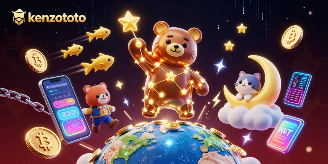 Win big with kenzototo's gambling excitement, illustrated by a constellation bear scooping coins