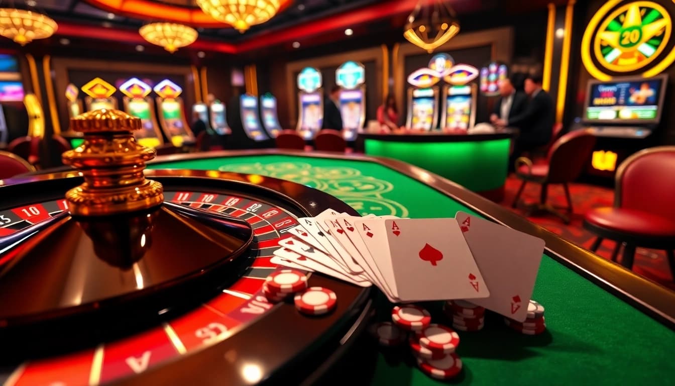Experience thrilling gameplay at LUCK8 with dynamic roulette wheels and vibrant poker chips.