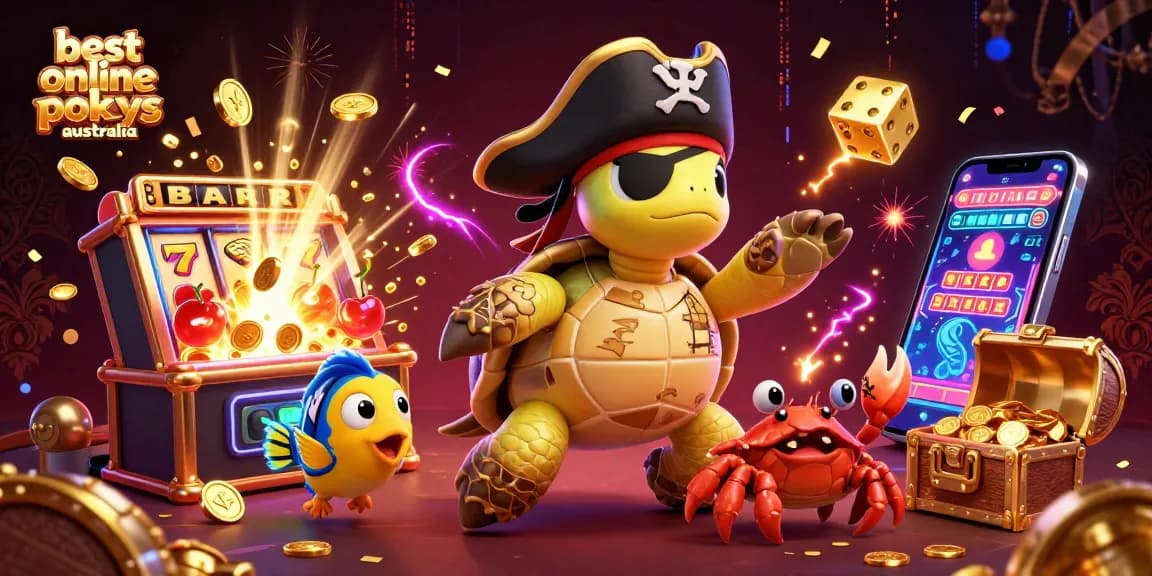 Experience the best online pokies Australia with vibrant characters amidst a casino jackpot explosion.