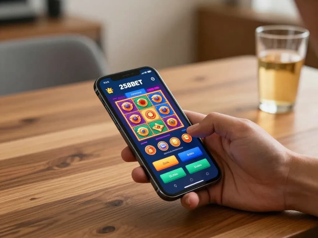 Engaging in online gaming using the 258bet download app on a mobile device.