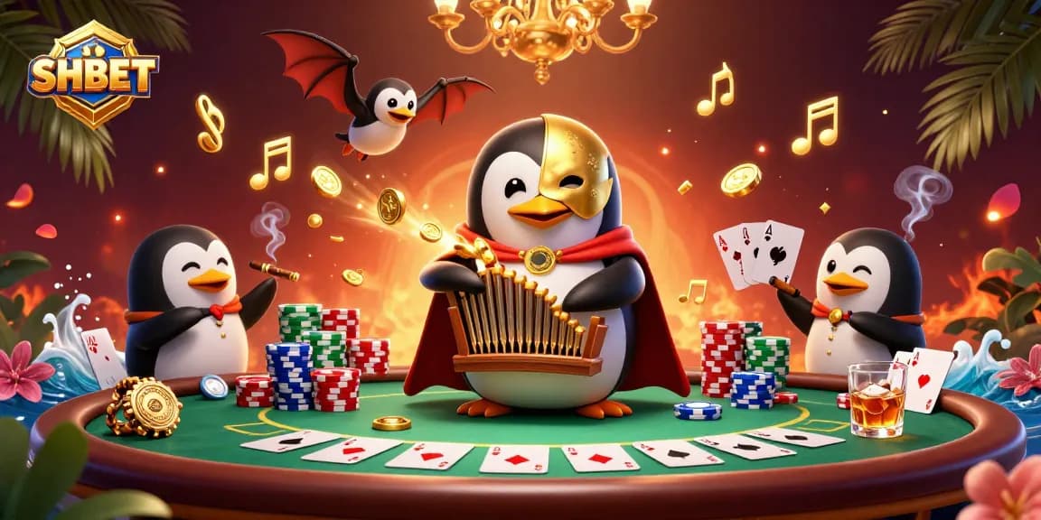 Experience popular games at SHBET with a vibrant 3D casino scene showcasing exciting poker elements.