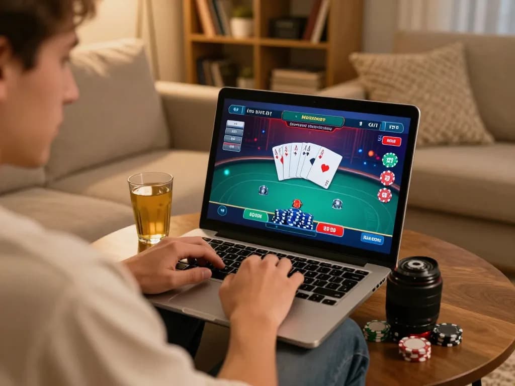Sesi poker online yang menarik dengan antarmuka foya888 yang menunjukkan kartu dan chip yang dimainkan dalam suasana yang nyaman.