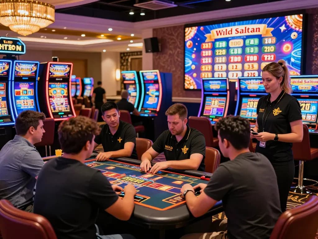 Exciting players enjoying games at Wild Sultan Casino with vibrant lighting and engaging atmosphere.