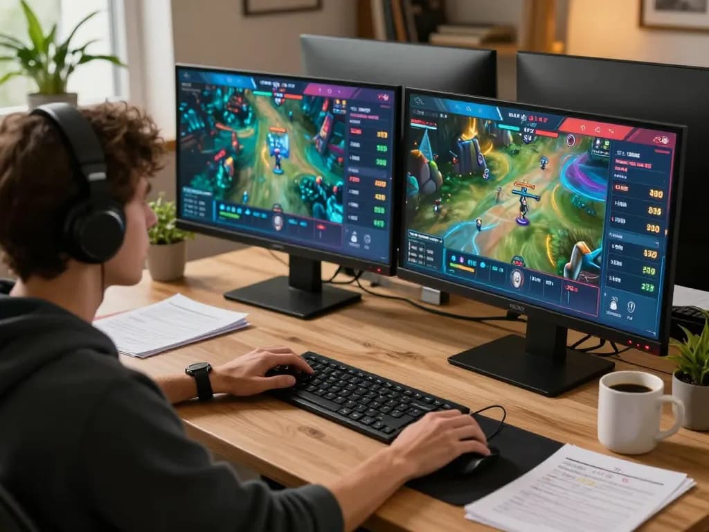 Person engaging in Tr888 esports betting with live match interface on screens