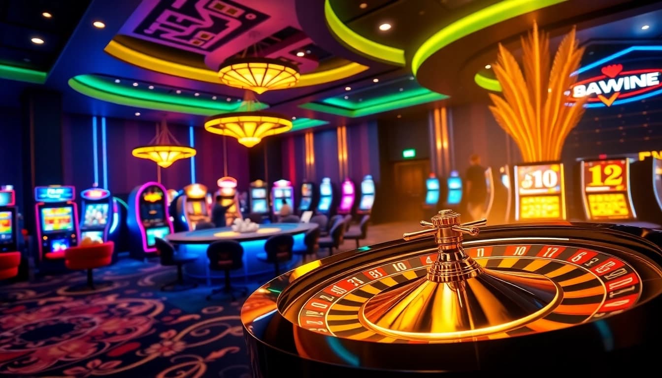 Experience the excitement at 13win with lively casino games, poker chips, and roulette tables.