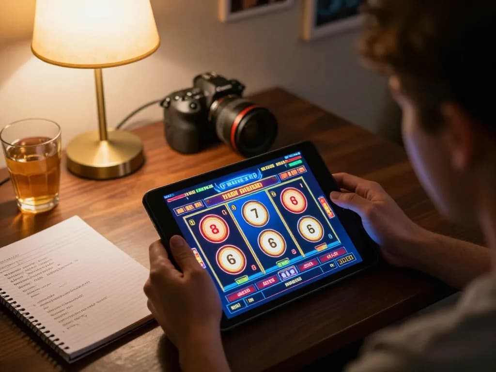 Engaging gaming session at home with TO288 slot games on tablet, showcasing a cozy atmosphere