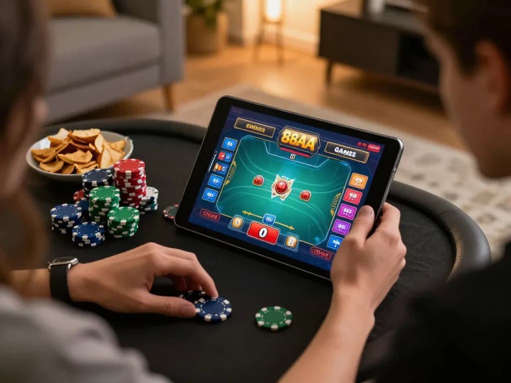 Engaging gaming session with 88aa games on a tablet, showcasing poker action
