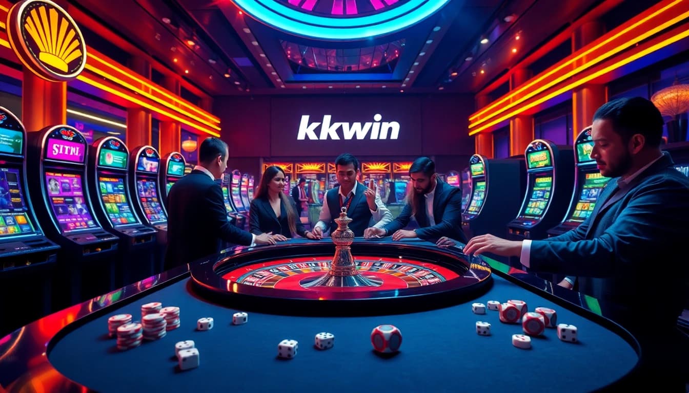 Kkwin players enjoying an immersive casino experience at the roulette table with vibrant lights.