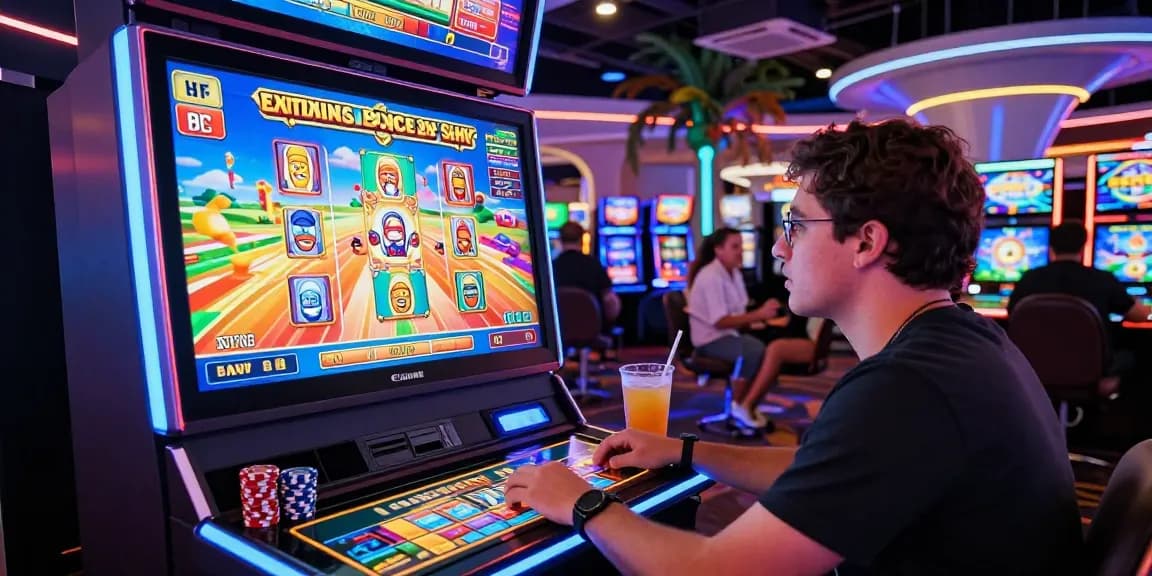 Engaging player experiencing bonus buy slots at a vibrant online casino.