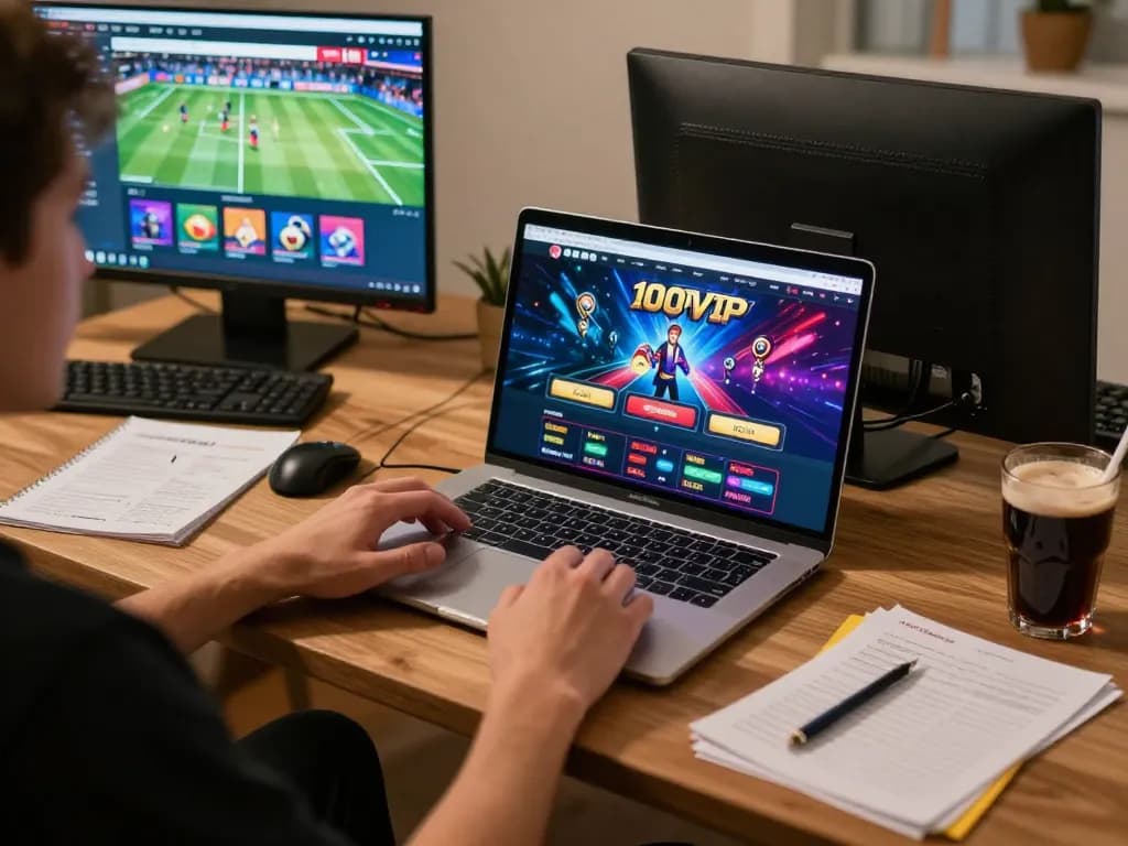 Engaging gameplay on 100VIP casino interface, showcasing an exciting online gambling experience at home.
