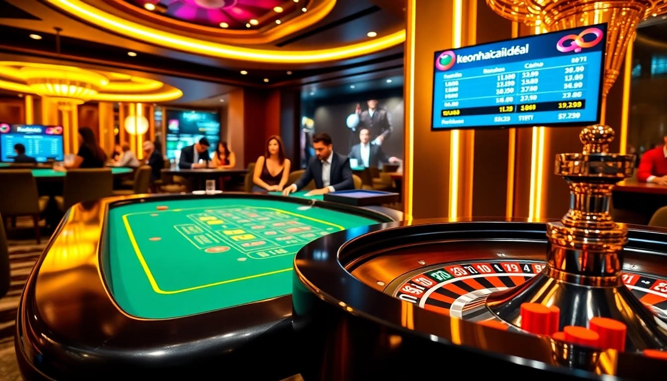 Gambling excitement at keonhacai.deal with players and casino tables in action.