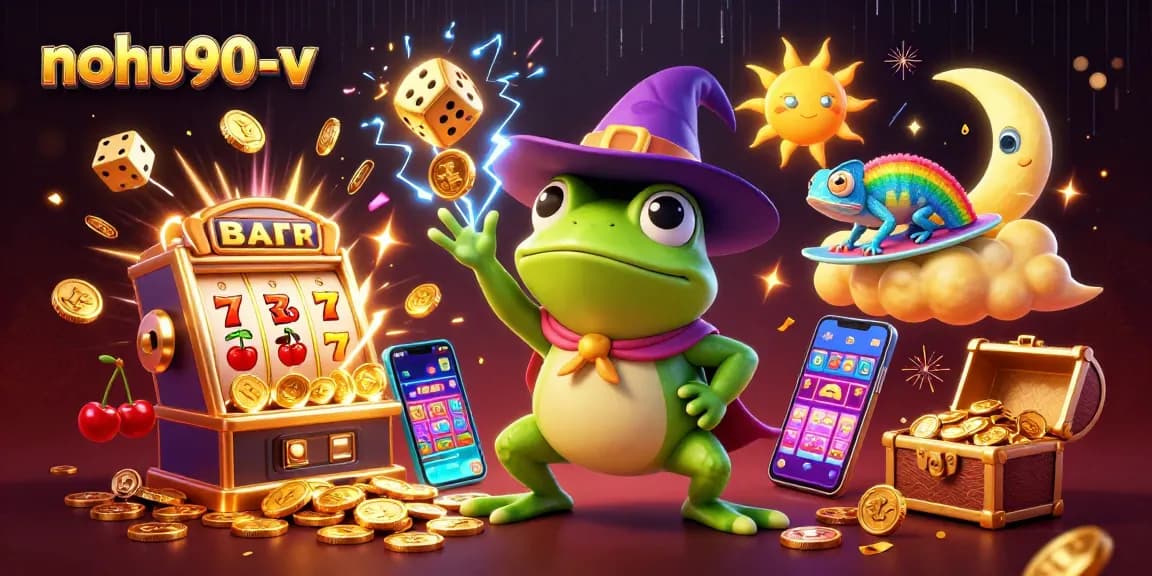 Experience the thrill at nohu90-v with golden coins, dynamic slot machines, and vibrant casino elements.