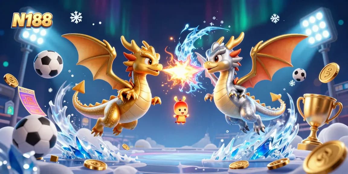 N188 showcases an exciting dual dragon battle with vibrant sports elements and betting action.
