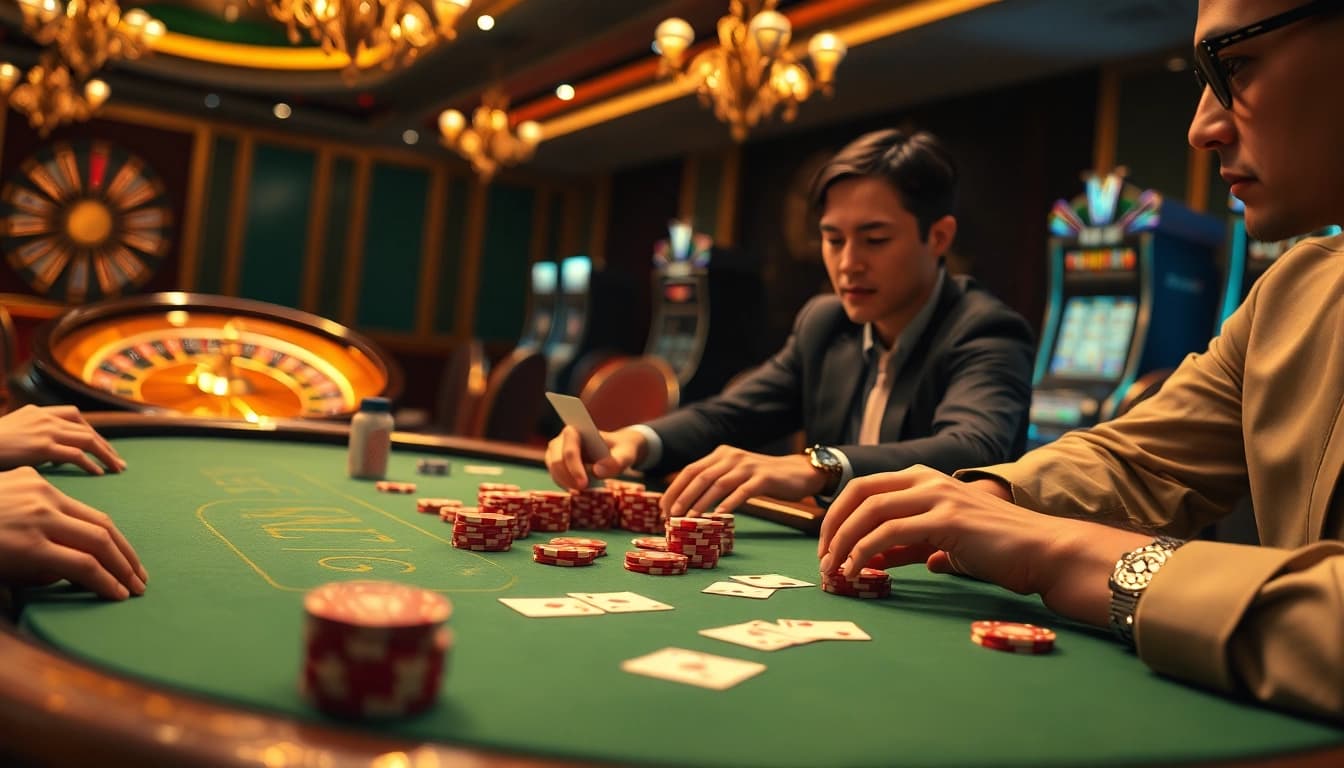In an exciting poker game scene, 33WIN enhances the thrill with luxurious poker chips and cards.