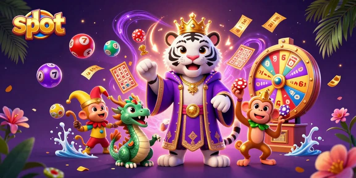 Slot menampilkan harimau putih 3D elegan dan monyet emas dalam suasana kasino interaktif.