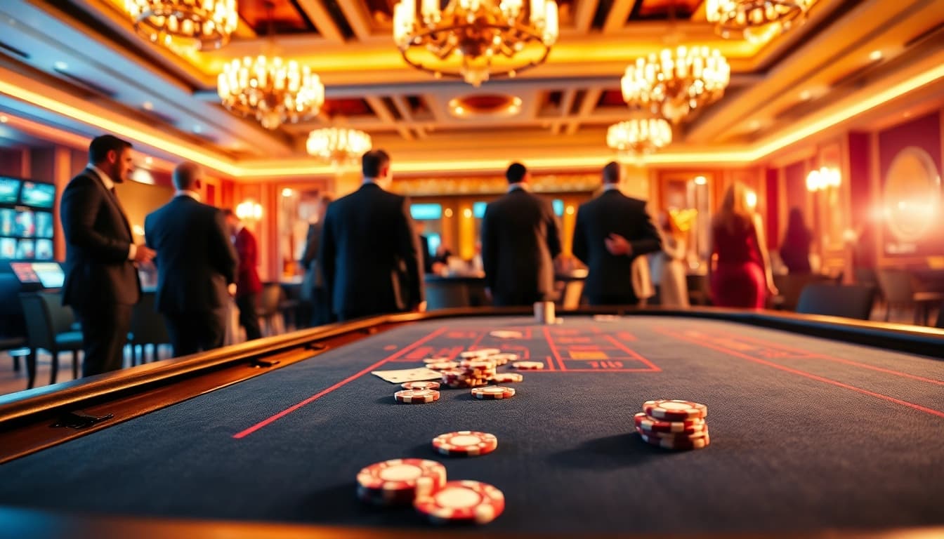 Permainan situs toto dengan suasana kasino yang semarak dan pemain yang bersemangat.