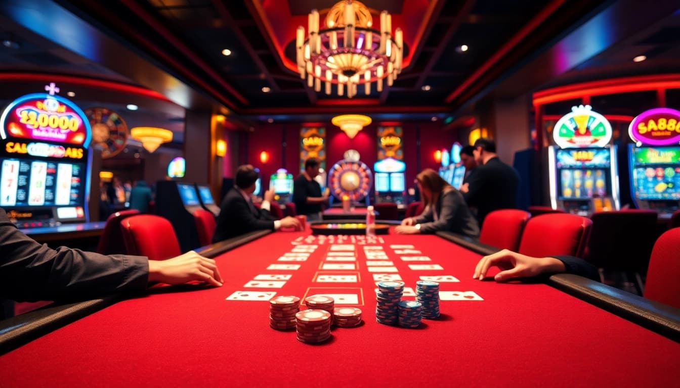 The excitement of a live game at SA88 casino, featuring poker chips and cards on a luxurious table.