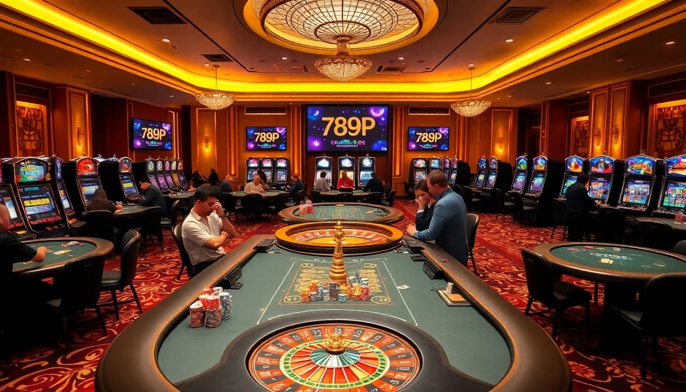 Engaged players enjoying exciting games at 789P casino, showcasing poker chips and casino tables.