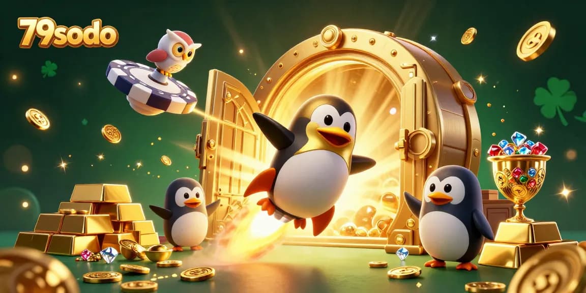 79sodo casino space scene with a golden penguin and jackpot elements, illustrating thrilling online gambling.