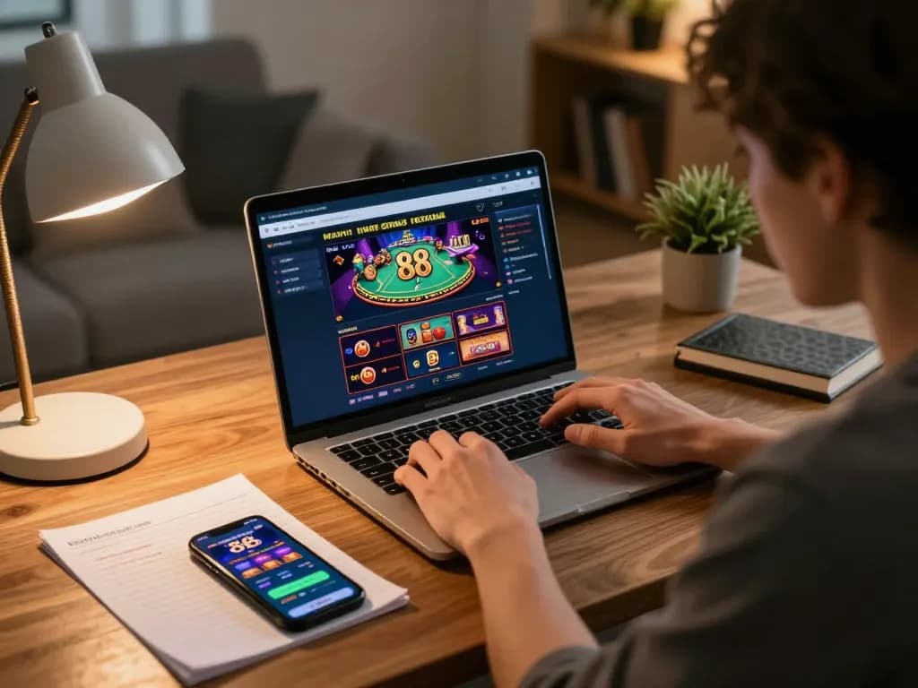 Player enjoying an online gaming session at open 88 casino with tablet and betting notes