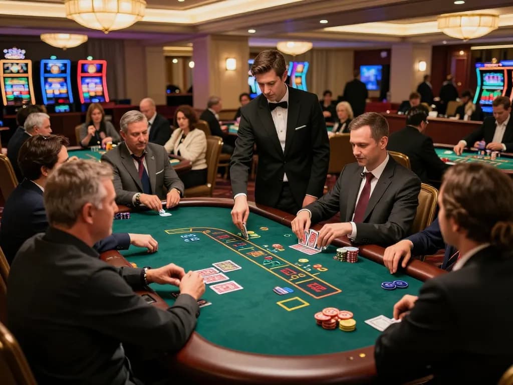 Players engaging in blackjack action at a vibrant trang casino, showcasing dynamic gameplay and lively atmosphere.