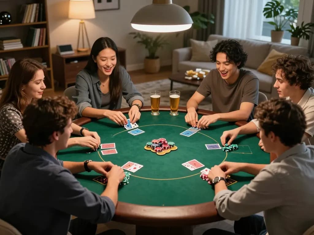 Cucu777 poker night with friends demonstrating competitive gameplay and strategic decisions around a cozy home table.