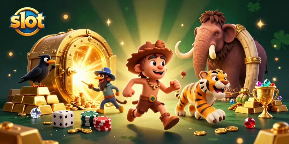 Spin slot machines and win big with our vibrant prehistoric casino scene!