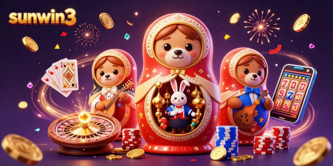 Experience the excitement of sunwin3 with festive casino-themed characters and vibrant game elements.