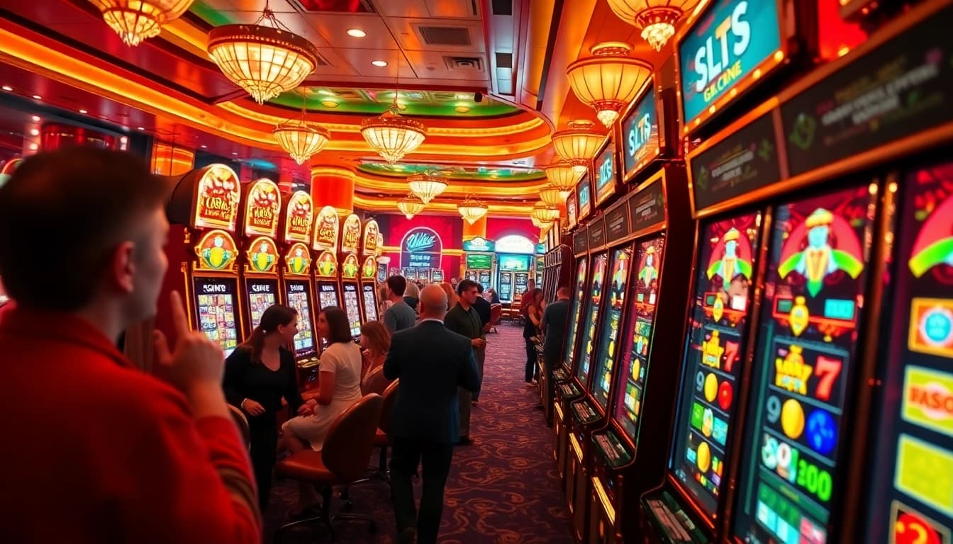 Players enjoying the excitement of slot gacor machines in a vibrant casino atmosphere.