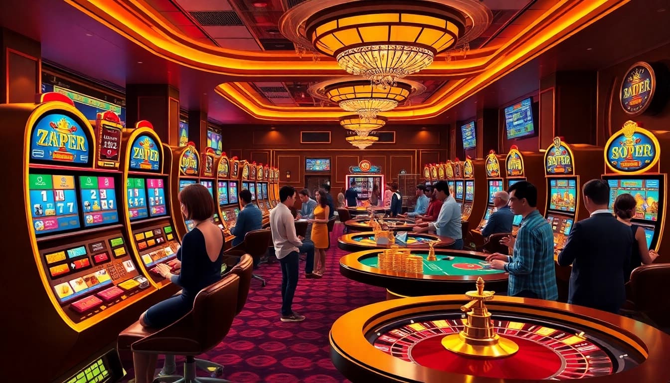Players enjoy winning strategies at LEGO138 slot machines in a lively casino atmosphere.