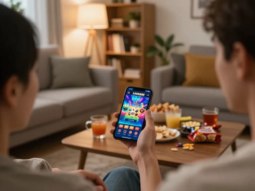 Player using luck88 app on smartphone for exciting online gaming experience at home